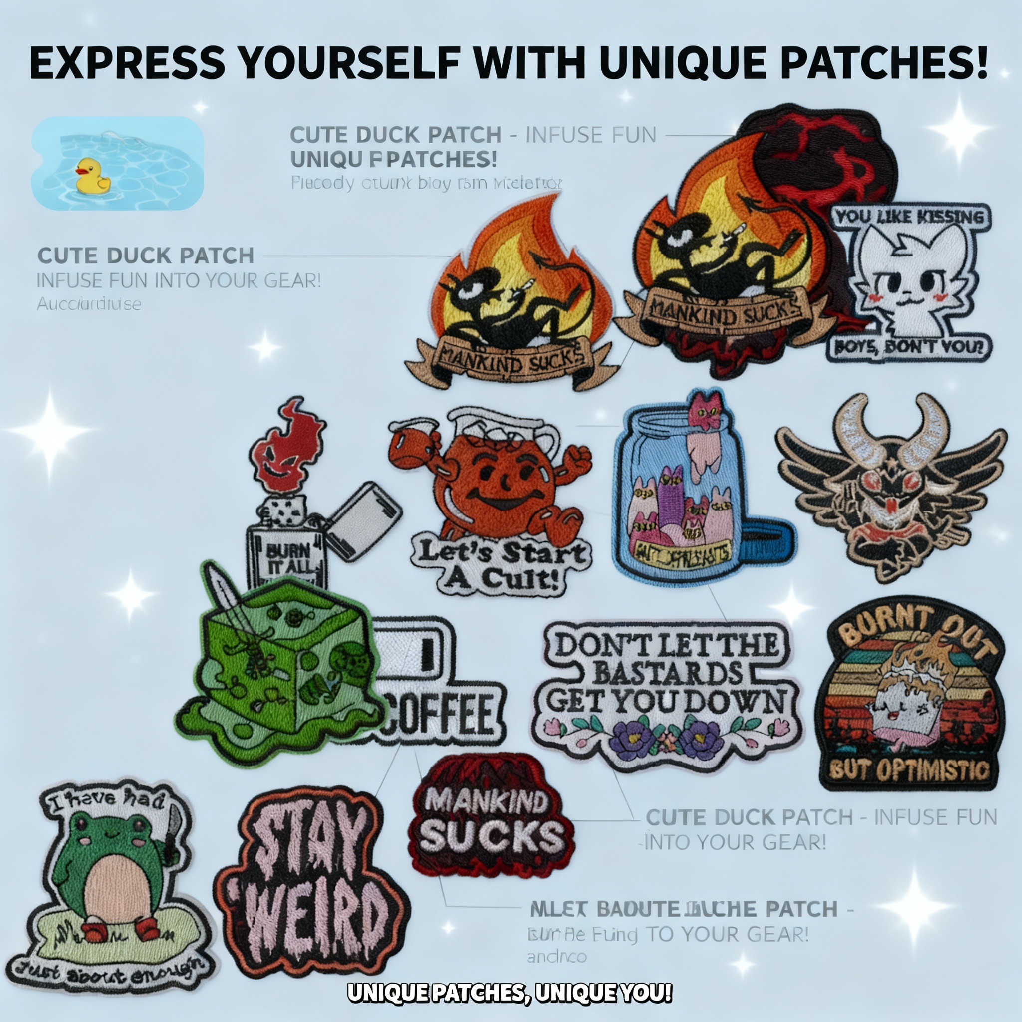 Iron On Patch - Funny Badge Quotes Cartoon Animals Embroidered