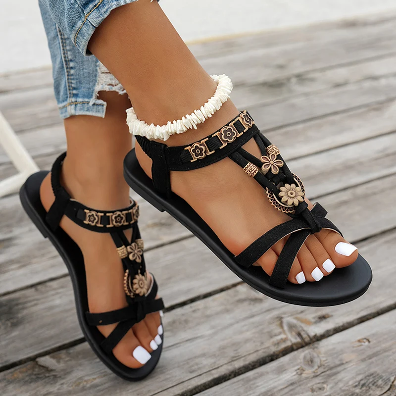 Flower Beaded Bohemian Sandals - Elastic Waistband Roll reseña y precio