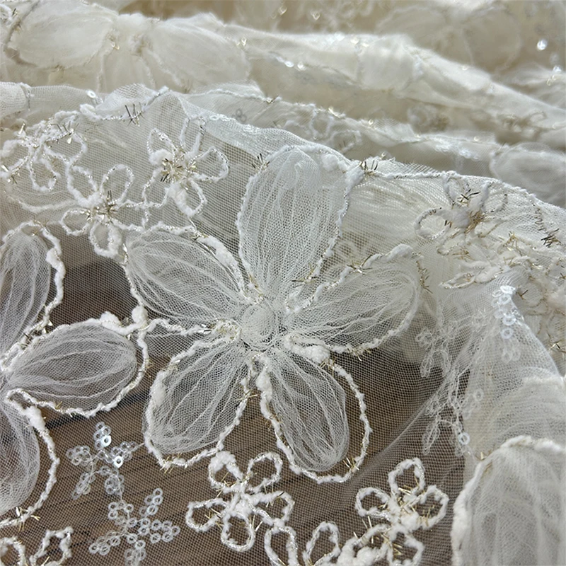 3D Embroidered Sequin Mesh Fab - Textiles Sewing Techniques reseña y precio