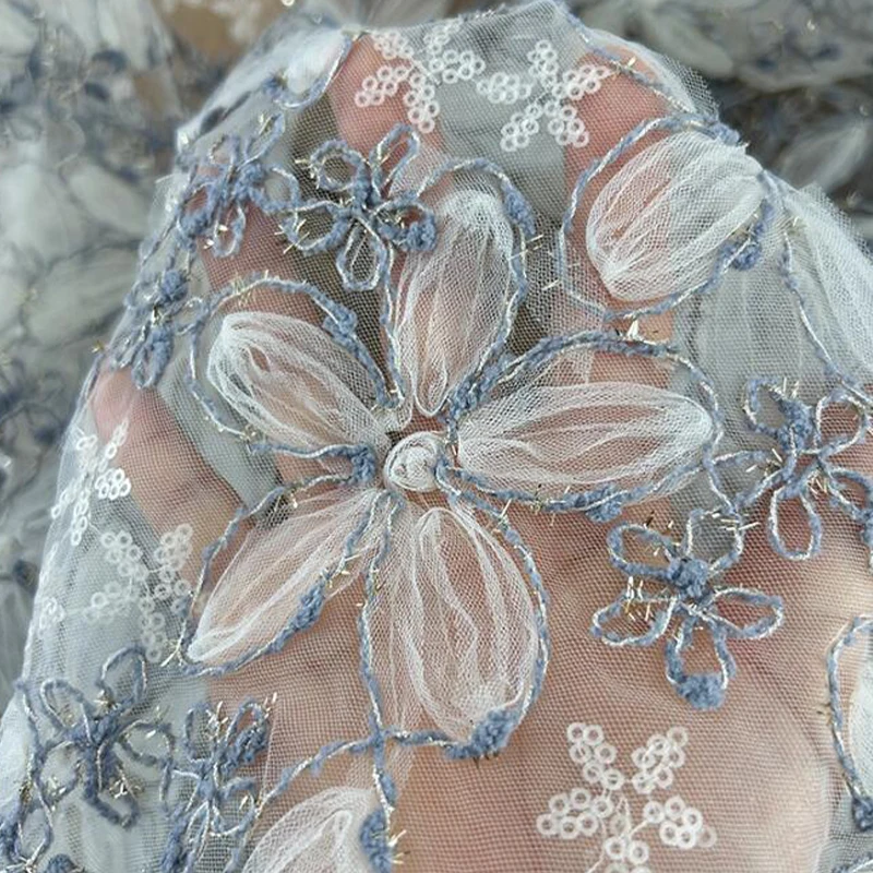 3D Embroidered Sequin Mesh Fab - Textiles Sewing Techniques reseña y precio