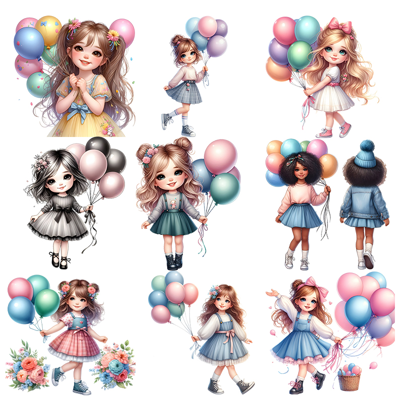 Cute balloon girl DTF heat tra - Iron On Patch reseña y precio