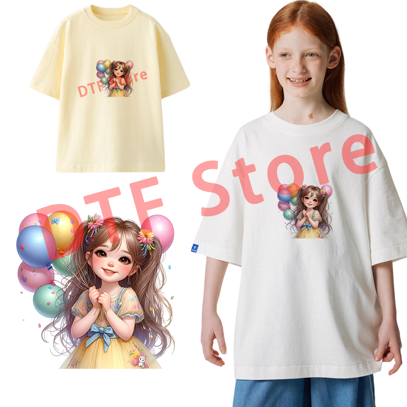 Cute balloon girl DTF heat tra - Iron On Patch reseña y precio