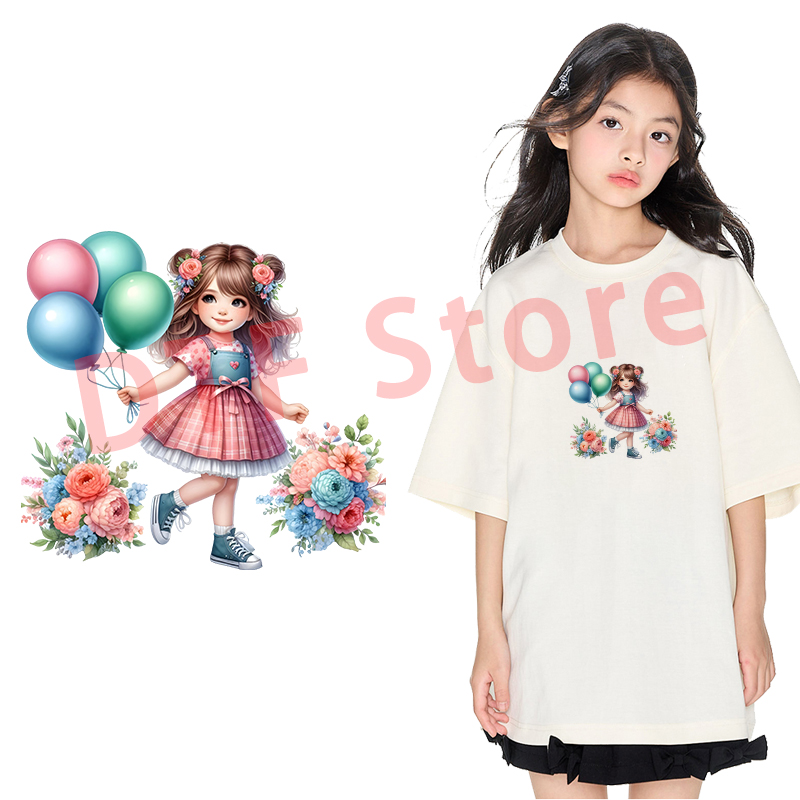 Cute balloon girl DTF heat tra - Iron On Patch reseña y precio