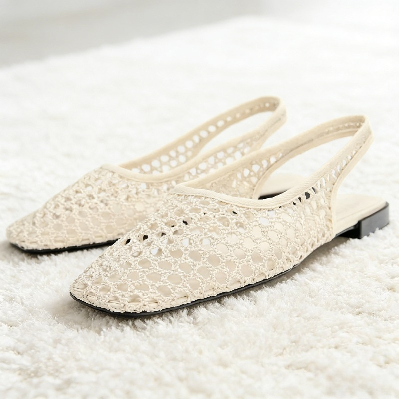 Brown Mesh Cutout Flat Sandals - Elastic Waistband Roll reseña y precio