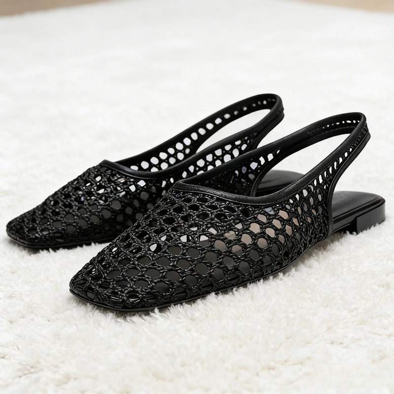 Brown Mesh Cutout Flat Sandals - Elastic Waistband Roll reseña y precio
