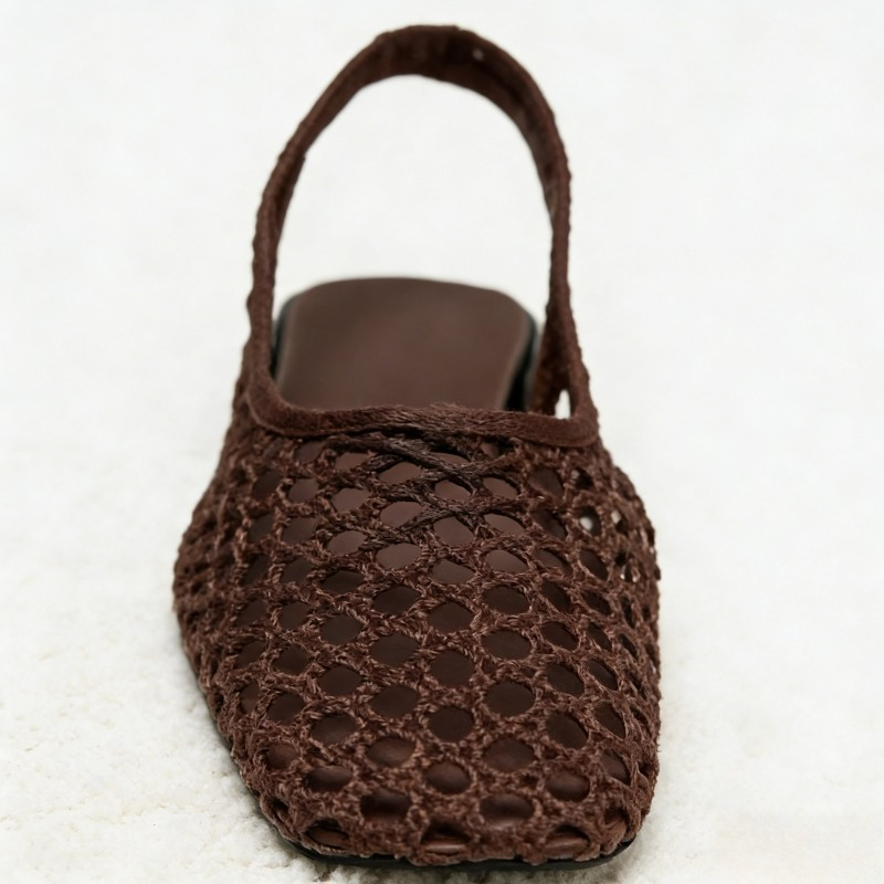 Brown Mesh Cutout Flat Sandals - Elastic Waistband Roll reseña y precio